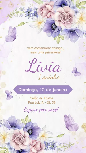 Convite Aniversário Jardim Encantado com Flores para Editar