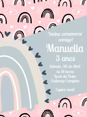 Convite Aniversário Arco Íris Boho Editável Online