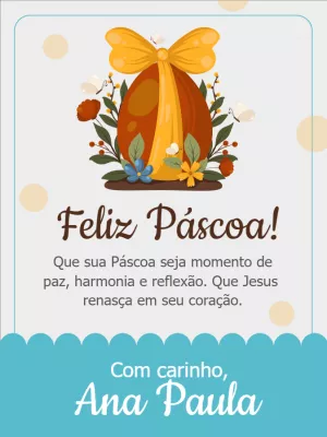 Cartão de Páscoa com Ovo e Flores para Editar e Enviar Online