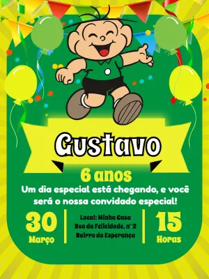Convite de Aniversário Cebolinha Turma da Mônica para Editar