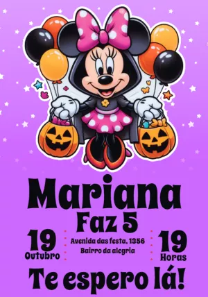 Convite de Aniversário Minnie Halloween para Editar Online