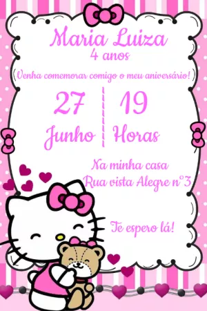 Convite Aniversário Hello Kitty para Editar Online