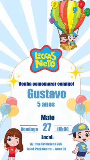 Convite de Aniversário Luccas Neto para Editar Online