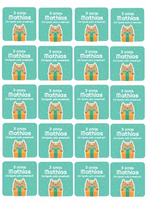 Tag de Agradecimento Aniversário Gatinho para Editar Online