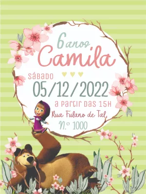 Convite Aniversário Masha e o Urso Floral para Editar Online