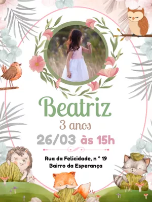 Convite Aniversário Bosque Encantado com Foto para Editar
