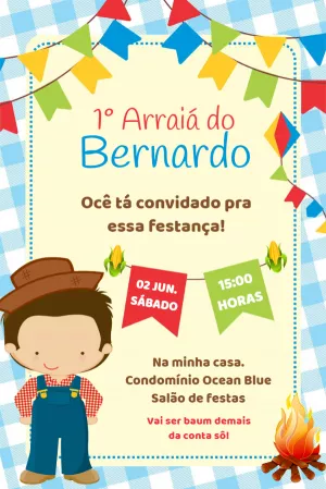 Convite Aniversário Festa Junina com Menino para Editar Online