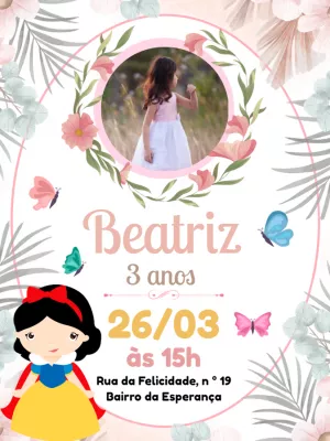 Convite Aniversário Branca de Neve com Foto para Editar