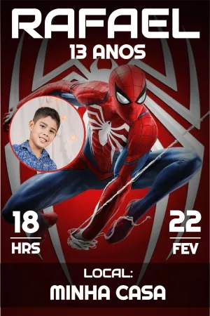 Convite Aniversário Homem Aranha com Foto para Editar