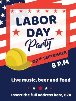 Editable Labor Day Party Invitation with US Flag to Edit Online