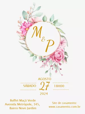 Convite de Casamento Floral Aquarela para Editar Online