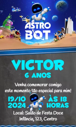 Convite Astro Bot de Aniversário para Editar e Imprimir