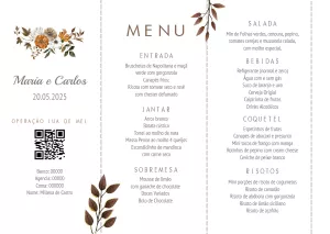 Menu de Casamento Floral Marrom para Editar Online