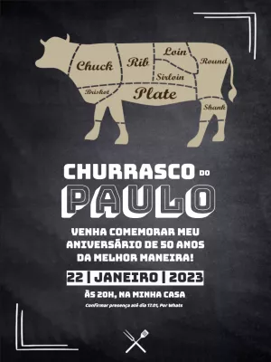 Convite de Aniversário Churrasco Rústico para Editar Online