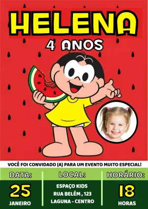 Convite Aniversário Magali Turma da Mônica com Foto para Editar