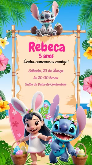 Convite Aniversário Lilo e Stitch Páscoa para Editar Online