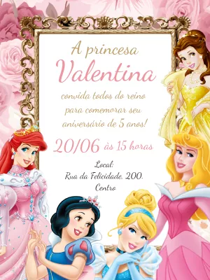 Invitación de cumpleaños Princesas – Estático – Gley Leobas
