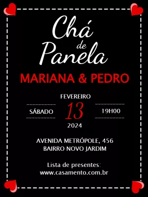 Convite Chá de Panela Elegante com Corações para Editar