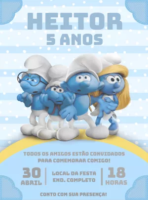 Convite de Aniversário Os Smurfs para Editar Online e Imprimir