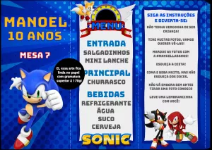 Menu de Aniversário Sonic Triângulo para Editar e Imprimir