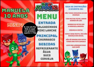 Menu de Aniversário Pj Masks para Editar Online