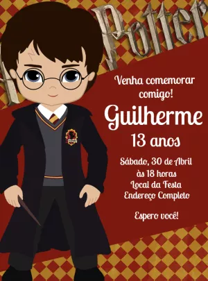 Convite de Aniversário Harry Potter para Editar Online