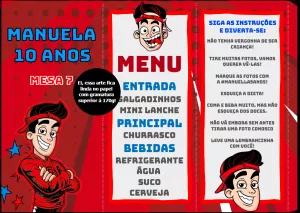 Menu de Mesa Aniversário Tema Youtuber para Editar Online