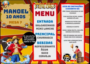 Menu de Aniversário One Piece com Personagens para Editar