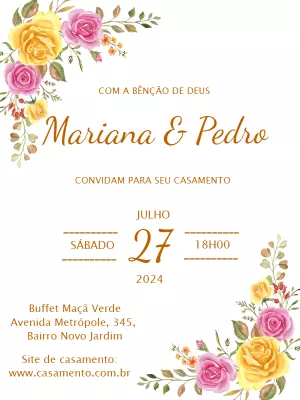 Convite Casamento Floral Rosas Editável Online