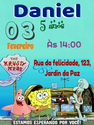 Convite Aniversário Bob Esponja e Amigos para Editar Online