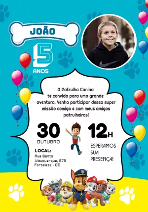 Invito di compleanno Paw Patrol – Statico – Callahan