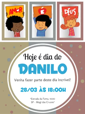 Convite de Aniversário Três Palavrinhas para Editar Online