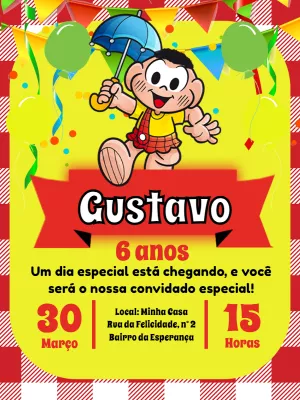 Invitation d'anniversaire Turma da Mônica – Statique – Pedro Henrique