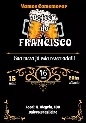 Convite de Aniversário Tema Boteco com Cerveja para Editar