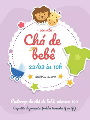 Convite Chá de Bebê Leão e Girafa para Editar Online
