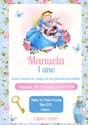 Convite Aniversário Alice no País das Maravilhas para Editar