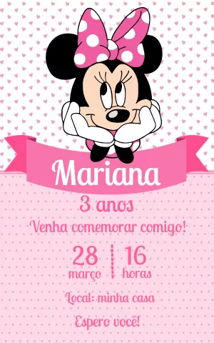 Convite Aniversário Minnie Mouse Rosa para Editar Online