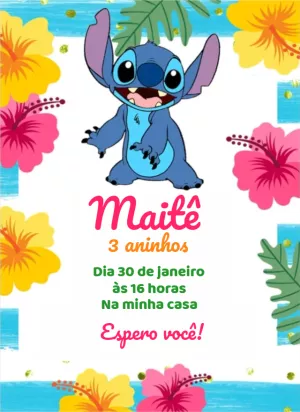 Convite de Aniversário Stitch Tropical para Editar Online