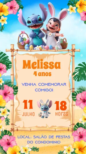 Convite Aniversário Lilo e Stitch Páscoa para Editar Online