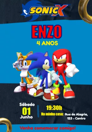 Convite de Aniversário Sonic X com Personagens para Editar Online