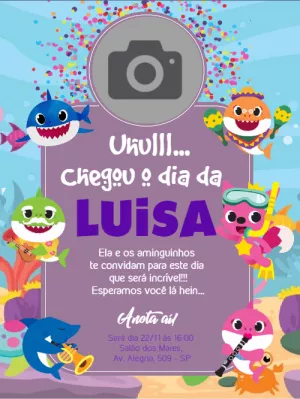 Convite Aniversário Baby Shark com Foto Editável Online