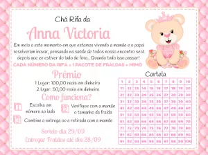 Chá Rifa Ursinha Princesa com Cartela para Editar Online
