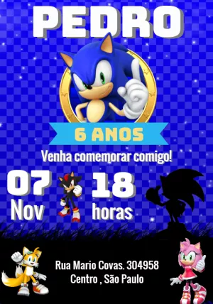 Convite de Aniversário Sonic para Editar Online e Imprimir