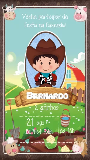 Convite Aniversário Fazendinha Menino para Editar Online