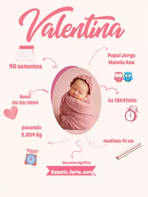 Quadro de Nascimento Menina com Foto para Editar Online