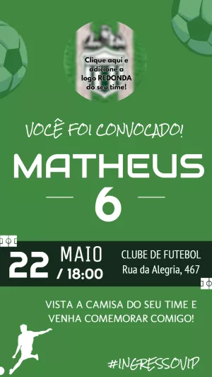 Convite de Aniversário Futebol Convocação para Editar Online