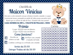 Rifa Chá de Bebê Ursinho Príncipe Editável Online