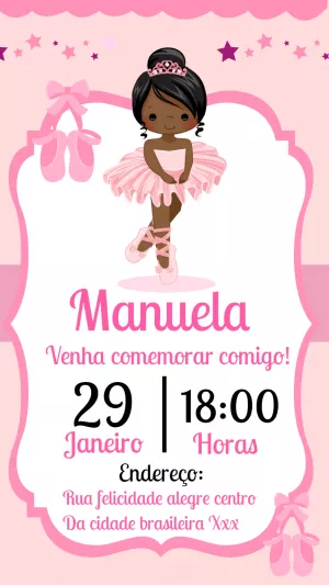 Convite de Aniversário Bailarina Negra para Editar Online