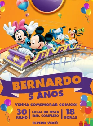 Convite Aniversário Turma do Mickey Parque Diversões para Editar