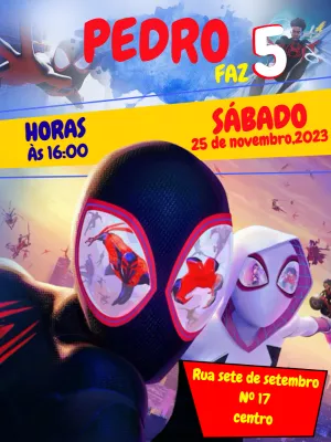 Convite de Aniversário Homem Aranha Aranhaverso para Editar